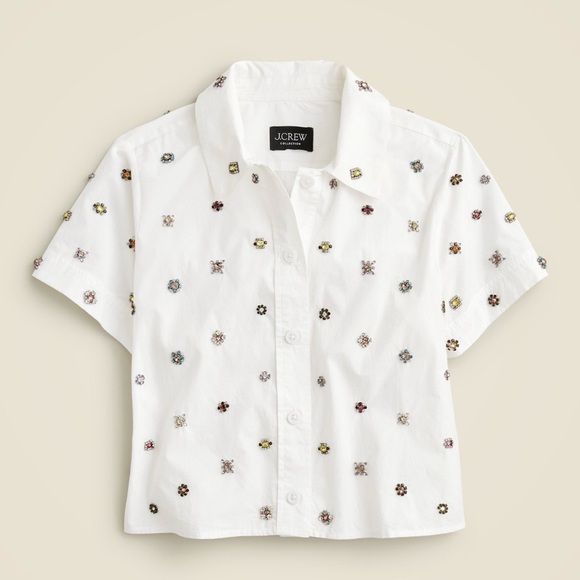 J. Crew Tops - J. Crew White Shirt with Colorful Embellishments
